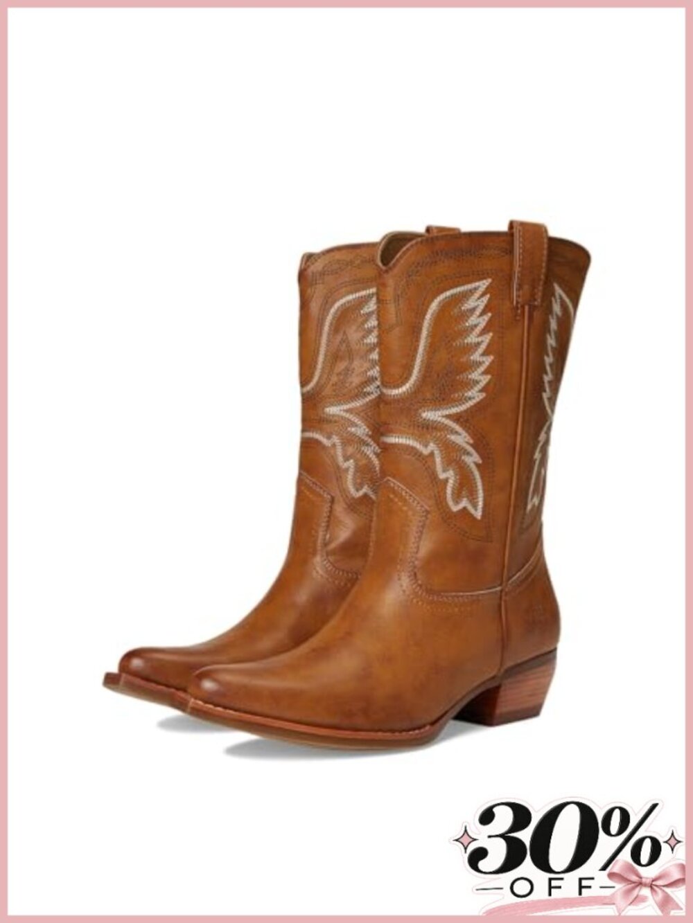 Vegan Leather Ankle Bootie Pointed Toe Block Heel Pull-On Western Boot